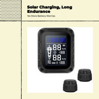 Motorcycle Tire Pressure tracking System, cordless TPMS, live LCD display, waterproof, temperature alarm, compatible with multiple design S of S designs.