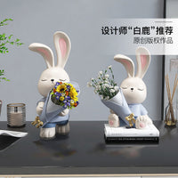 Cream Style Rabbit Vase Ornament for Living Room TV Cabinet Dining Table Entryway Flower Arrangement Home Decor Birthday Housewarming Gift