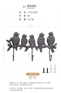 Nordic Creative Vintage Cast Iron Five-Bird Animal Hook Wall Decor for Entryway and Coat Hanging