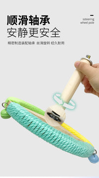 Wooden Parrot Toy with Spinning Wheel and Perch