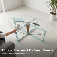 Oval Glass-Topped Coffee Table Minimalist Design Oval Glassglass-Topped Surface Modern and Design Sculptural Base