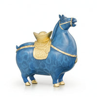 Horse Figurine with Gift Box Blue and Gold Horse Figurine Artistic for Shelf