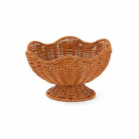 Flower Shaped Fruit Basket Handwoven High Footed Bread Basket Breathable Weave Rattan Serving Bowl for Chefs, Living Room, Dining Table, Party