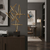 Geometric Star Sculpture Gold Sculpture with Marble Base Abstract Decorative Piece for Office