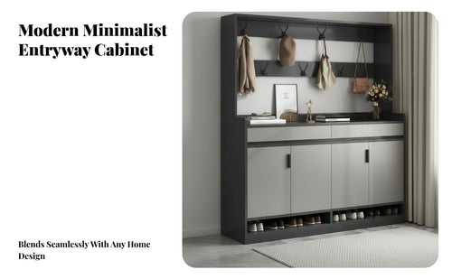 Large Capacity Coat Rack Shoe Cabinet Multi-Functional Entryway Coat Rack Shoe Storage 6-in-1 Multifunctional Design Entryway Organizer Cabinet Modern Design for Apartment Dwellers, Homeowners, Families, Home Entrance, Foyer, Hallway, Mudroom