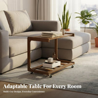C-Shaped Rolling Table Sturdy Frame Household Furniture Easy Assembly for Adults