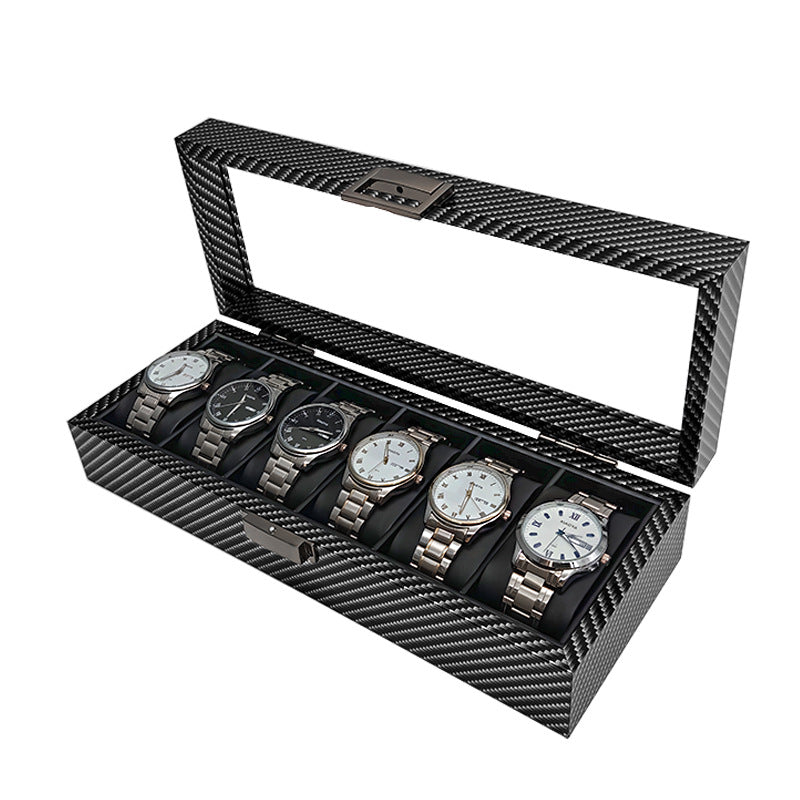 Carbon Fiber Wood 6-Slot Watch Storage and Display Box