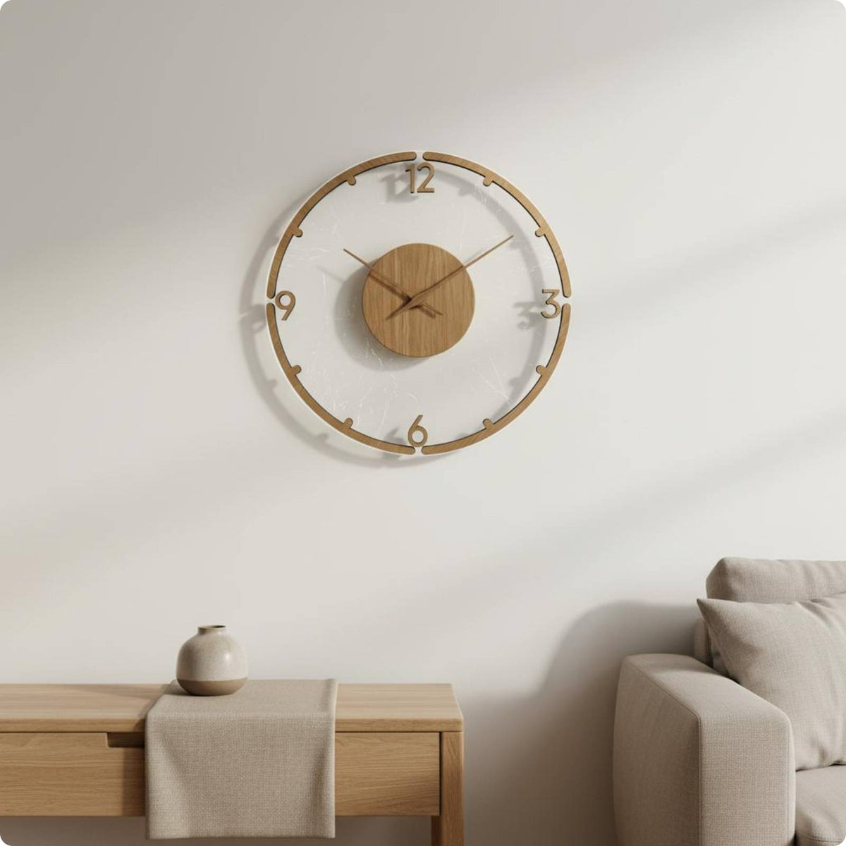 Walnut Pattern Wall Clock Large Size Wood Grain Wall Clock Easy to Hang Timepiece