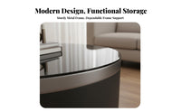 2 Pieces Marble Pattern Top Round Storage Table with C-Table Modern Design Living Room Furniture Space-Saving Nesting Design for Homeowners, Families, Apartment Dwellers, Lounge Area, Hotel Lobby