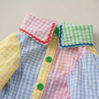 Summer Lightweight Contrast Shirt with Frill, Patchwork Polyester Dog Shirt and Cat Shirt, Small Dog Clothing with Buttons for Fashion