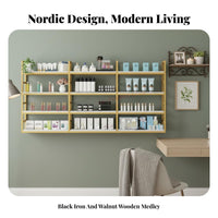 Iron Frame Wall Rack Space Saving Wall Mounted Bookshelf Modern Design Multi-Tier Display Shelf for Living Room, Kitchen, Coffee Shop