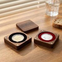 Wooden Coin Box with Four Magnets, Hinged Lid, for Commemorative Coins, Medals, Silver Dollars, Badges, Ancient Coins, Gold Coins