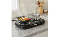 High Power Double Burner Electric Cooktop Independent Temperature Control Double Burner Hot Plate Non-Slip Feet for Office, Small Apartment