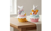 2 Pieces Bunny Cupcake Figurine Cute Design Easter Rabbit Statue Pastel Colors