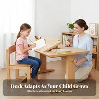 Adjustable Desk and Chair Set Tilting Desktop children's Furniture Built-in Storage Drawer Side Bag Hanger for Schoolwork