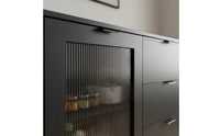 Large Capacity Dining Room Credenza Geometric Pattern Textured Door Storage Cabinet Adjustable Shelves Household Furniture for Hallway