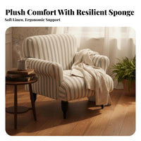 Striped Wooden Armchair Sturdy Wood Frame Striped Upholstered Armchair Designer Look Space-Saving Design for Living Room