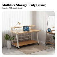 Rolling Vanity with hinged Mirror Space-Saving Dressing Table Modern design