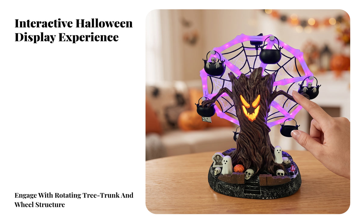 Spooky Tree Figurine with Observation | violet Illuminated Rim, Espeluznante, Halloween Tabletop Figurine, for Shelves