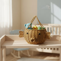 Handwoven Storage Basket with Handle | Portable, Imitation Rattan Basket, for Playroom