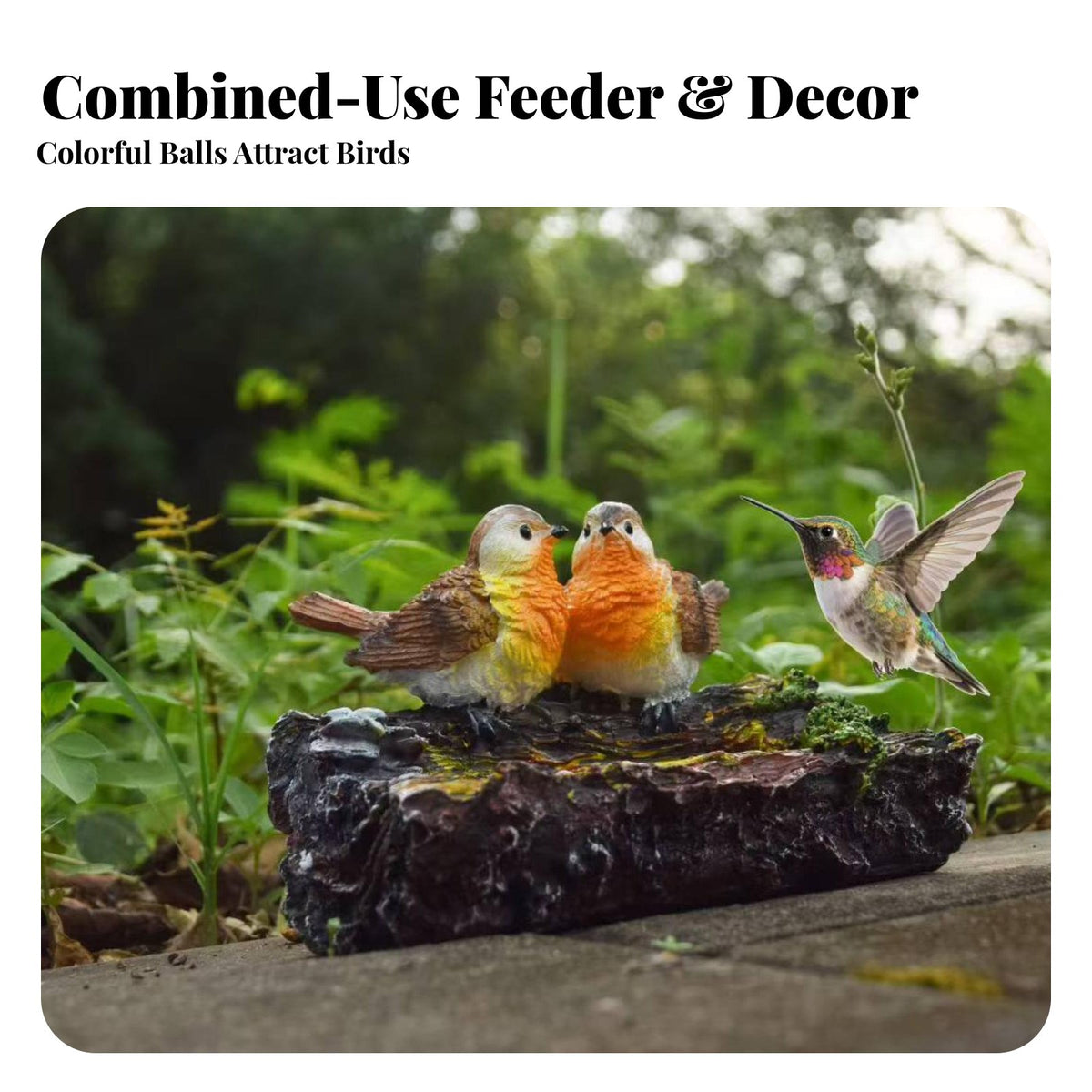 Decorative Bird Feeding Station Realistic Design double birds Log Feeder Weather Resistant Outdoor Bird Feeder for Gardeners, Backyard, Patio
