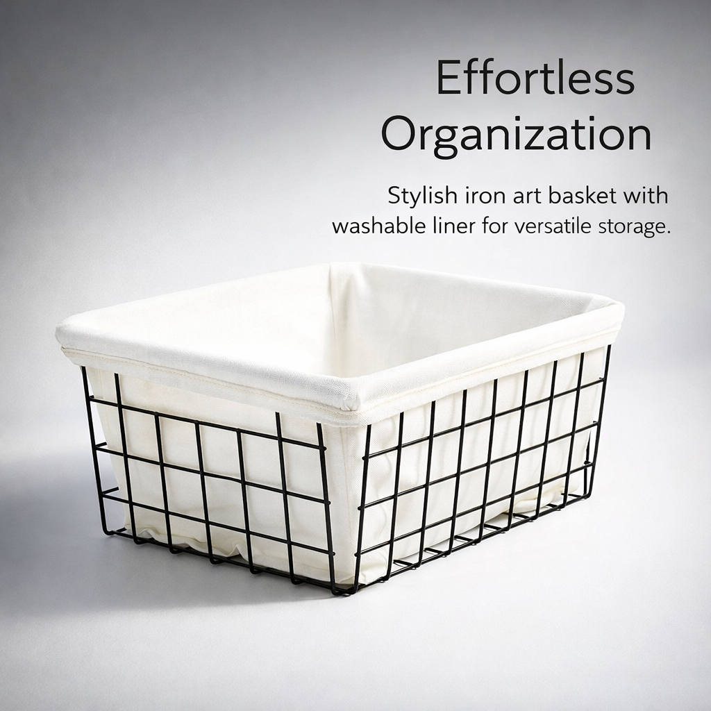 Kitchen Storage & Organisation Baskets for Shelves with Handles, Wire with Removable Textile Liner for Toys and Bathroom