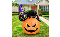 Lighted Black Cat with Witch Hat and Pumpkins Colorful Black Cat with Pumpkin Bright Halloween Decoration Family-Friendly for Garden