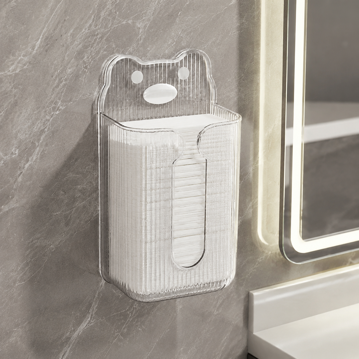 Transparent Wall-Mounted Tissue Dispenser, Self-Adhesive No Drilling Required, For Facial Tissues Up To 12x9.5cm, Modern Plastic Dispenser