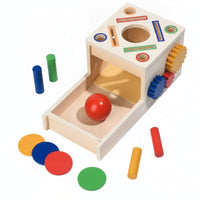 Wooden Token Box Toy Developmental Shape Matching Box with Gears Sensory Toy Fine Motor Educational for Toddlers, Playroom