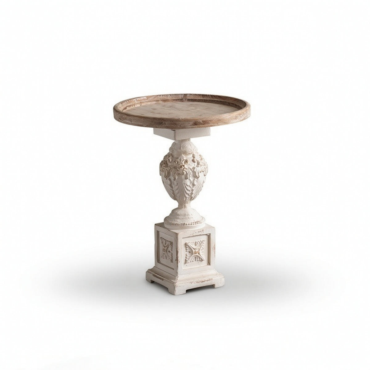 Accent Table with Pedestal Base Carved Round Side Table Decorative for Boutique