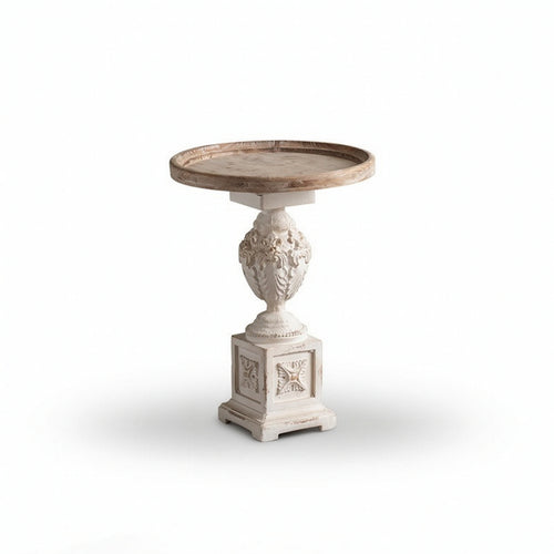 Accent Table with Pedestal Base Carved Round Side Table Decorative for Boutique