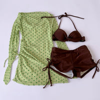 Swimsuits for Women with Long Sleeves and Polka Dot Design, Stylish with Shorts for Girls and Water Sports
