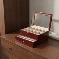 Watch Box with Drawer Glossy Watch Display Case Padded Organizer for Collectors, Dresser, Nightstand, Closet
