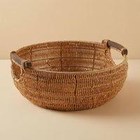 Round Fruit Basket Wide Rounded Body Imitation Rattan Basket Handwoven