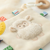 Portable Baby Soothing Cloth with Teether Compact Lovey with Teether Cozy Security Blanket with Wooden Loop Snuggly for Babies, Stroller, Tummy Time