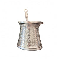 Embossed Floral Turkish Coffee Pot Decorative Handle Ornate Coffee Pot Induction Compatible Cookware Flared Rim for Ceramic Cooker, Gas Cooktop