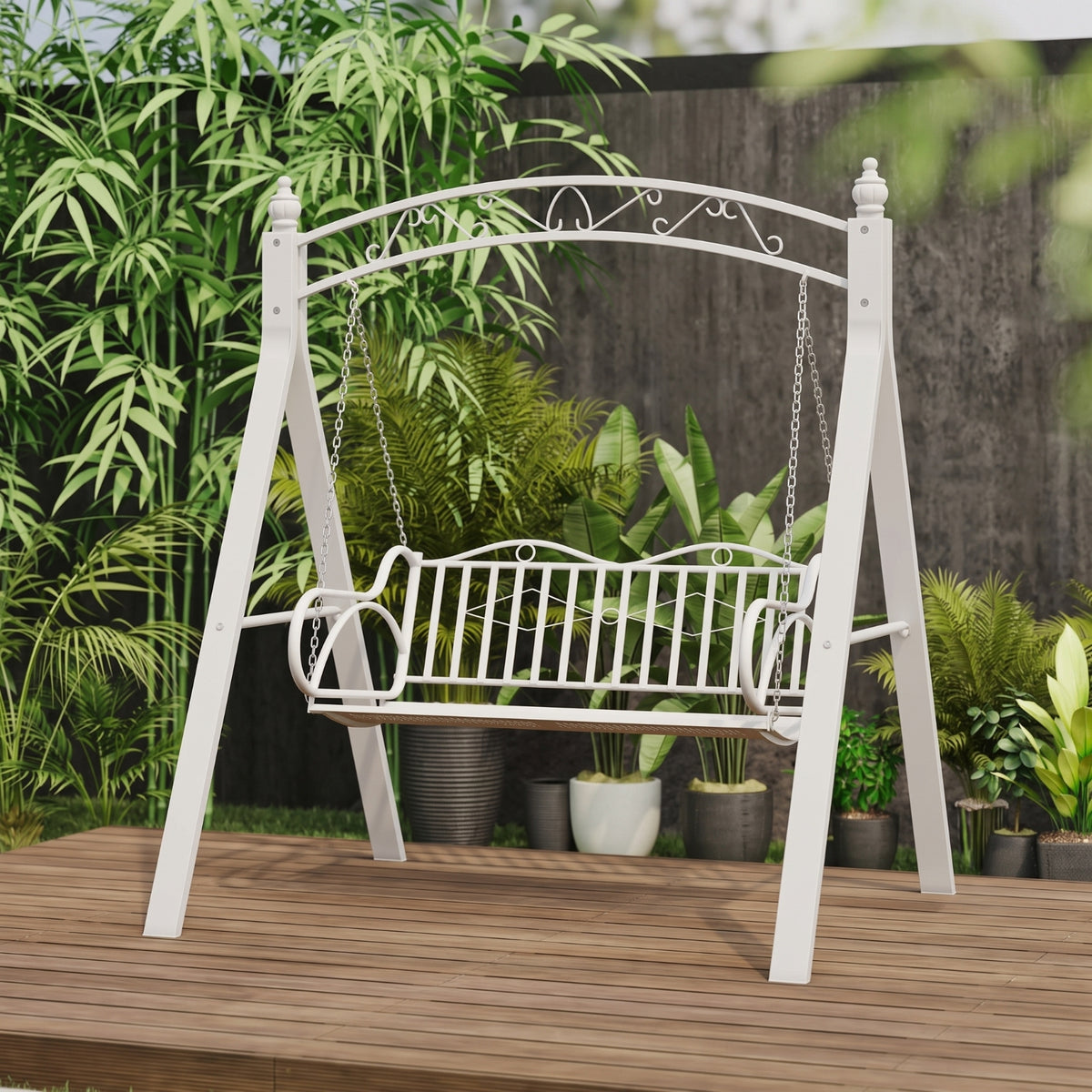 Swing Bench with Arch-Supported Base Freestanding Outdoor Swing Bench Metal Furniture for Couples, Homeowners, Garden, Backyard, Balcony