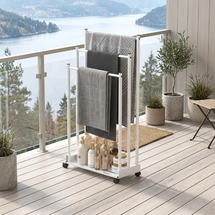 Multifunctional Bathroom Towel Rack with 3 Shelves, Carbon Steel, Powder Coated
