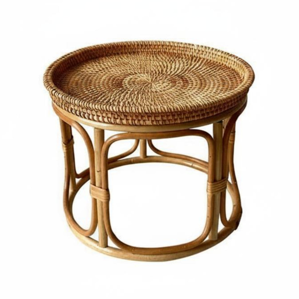Rattan Side Table Handwoven Rattan Table Multi-Purpose for Tea Time
