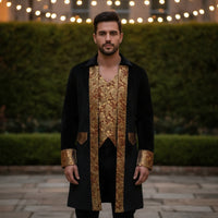 Court Coat with Brocade Panels Gold Trimmed Pirate Coat Costume Authentic Medieval Pirate Jacket for Actors