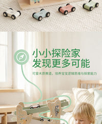 Wooden 4-Track Inertia Glider Car Toy for Toddlers