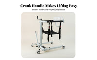 Hand-Crank Folding Patient Lift Padded Manual Transfer Lift Wheeled Medical Equipment Four Casters for Home Care, Nursing Transfers