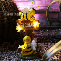 跨境可爱小蜜蜂欢迎牌灯树脂摆件户外花园庭院阳台场景布置装饰品