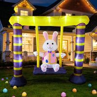 Inflatable Inflatable Rabbit on Swing Outdoor Easter Bunny Inflatable Festive Yard Decoration Cute for Families