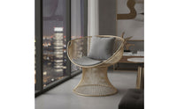 Gold-Tone Woven Metal Chair Contemporary Chair with Cushions Padded Furniture Comfy for Readers, Terrace