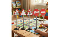 5 Pieces Freestanding Road Sign Models Safety Toy Road Signs with Bases Realistic Toy Traffic Signs Sturdy for Teachers, Toddlers, Playroom