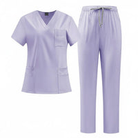 Quick-Drying V-Neck Scrub Top and Pants Breathable Short Sleeve Medical Attire Moisture-Wicking Nurse Doctor Workwear Set for Doctors, Dentists, Veterinarians, Operating Room, Hospital, Oral Office, Beauty Salon