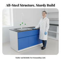 Steel Science Workbench Harsh and Alkali Resistant Scientific Lab Table with Sink Heavy Duty Science Island Bench for Scientists, School, Hospital