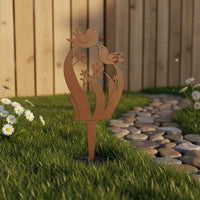 Bird Flower Stake Nature-Themed Rustic Floral Bird Stake Weather-Resistant Outdoor Decor