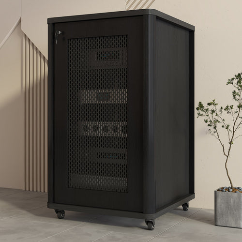 1 Piece Home Theater Amplifier Rack Audio Equipment Cabinet Professional Audio Rack Heavy-duty Casters Lockable Door with Wheels Suitable for Audiophiles Djs KTV Room Studio